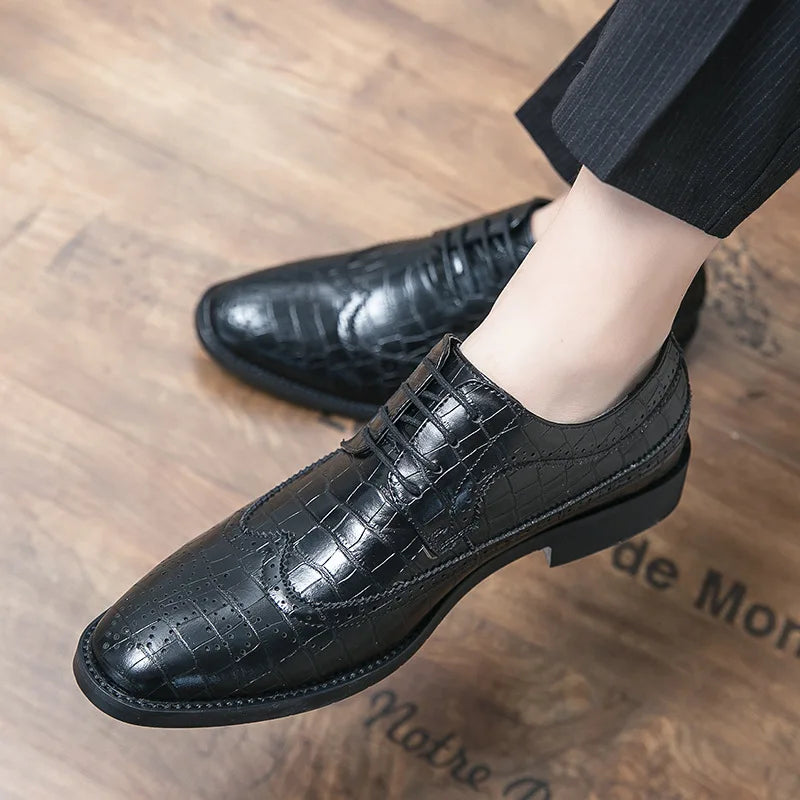 Myway New Trend Men’s Leather Shoes Business Formal Dress Shoes Trendy Pointed Toe Men’s Casual Shoes