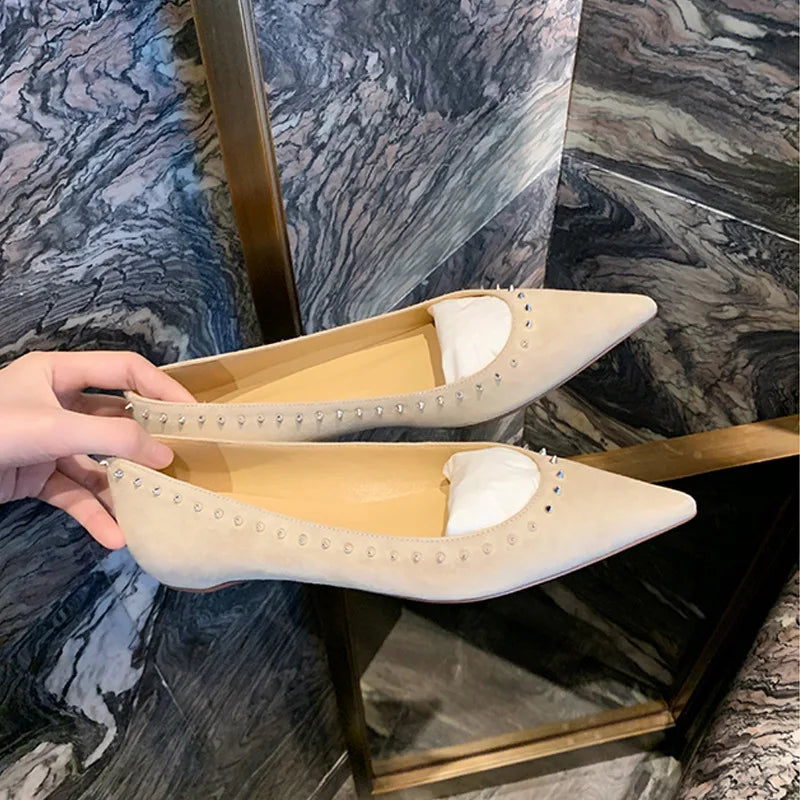 Summer New Women’s Pointed Toe Solid Color Flat Shoes with Small Rivet Buckle – Affordable High-Quality Elegant Design
