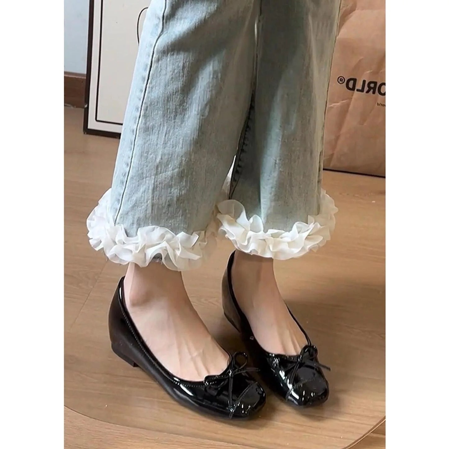 French Chic Women’s High-Top Ballerina Flats with Bow – Comfortable Slip-On Low Heels and Hidden Height Increase