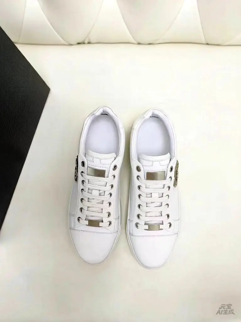 Trendy Brand Summer Breathable Leather Casual Shoes, Fashionable Soft Soled Anti slip Versatile Board Shoes