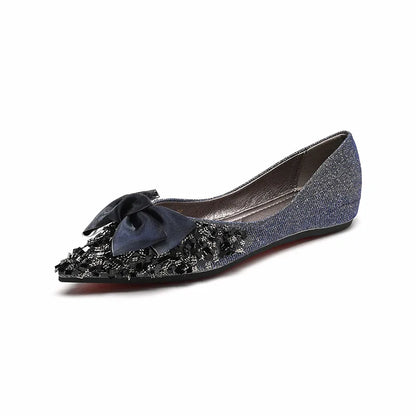 Elegant Pointed Toe Flats for Women with Bow, Rhinestone Slip-On Design, Soft Sole, Affordable Quality