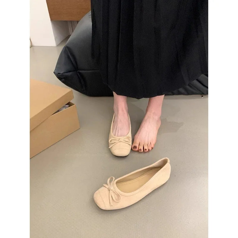 Ultra-Soft Suede Flats for Women with Bow Knot – Comfortable Round Toe Slip-On Shoes, Affordable High-Quality Soft Sole
