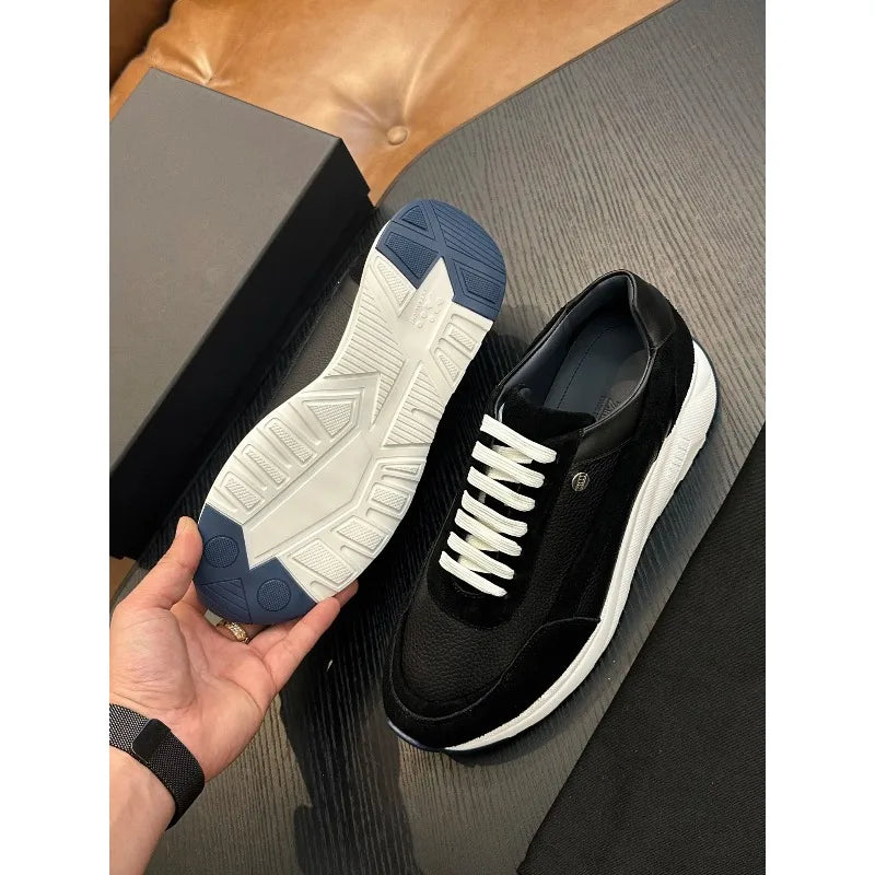 2026 Fashionable Men’s Shoes Genuine Leather Stitched Sports Comfortable Casual Shoes High-Quality Outdoor Men’s Walking Shoes