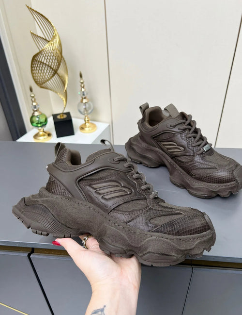 Baliciag Retro Street Snake Print Mesh Men’s Shoes Height Increasing Thick Sole Lace-Up Running Fashionable Sports Casual All
