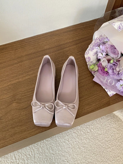 2025 New Women’s Ballet Flats – Satin Bow Tie Square Toe Shoes | High-Quality, Affordable Fairy Style Ballet Slippers