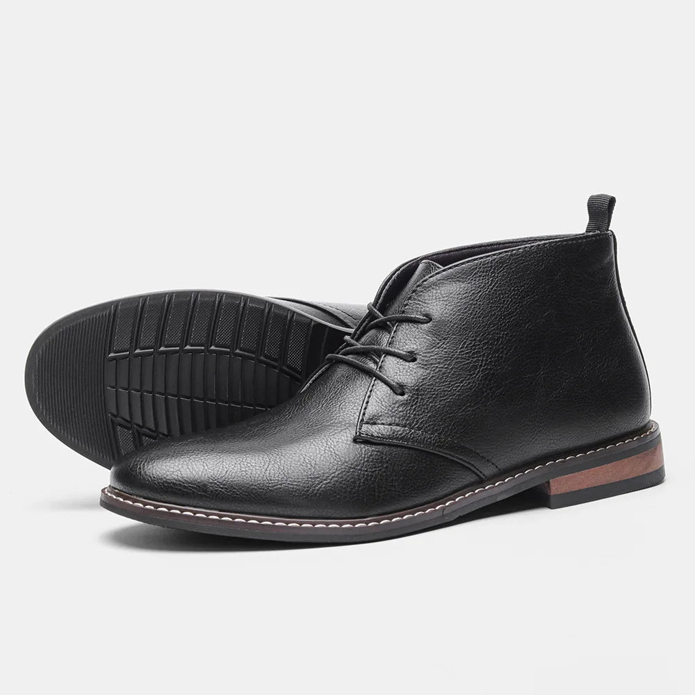 Men’s Chelsea Boots Classic British Style Black Low Heel Chukka Boot Top Grain Leather Shoes for Parties and Formal Occasions