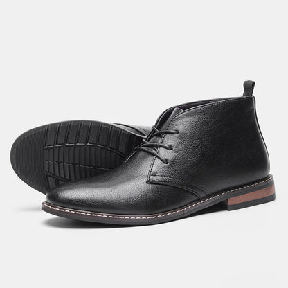 Men’s Chelsea Boots Classic British Style Black Low Heel Chukka Boot Top Grain Leather Shoes for Parties and Formal Occasions