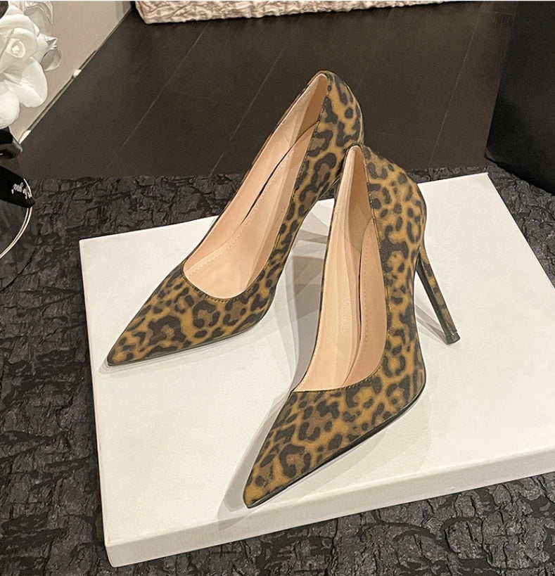 2025 Spring Autumn Women’s Sexy Leopard Print Suede Pointed-Toe Stiletto Heels – Fashionable Versatile High-Quality