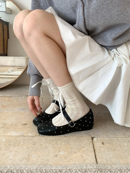 Retro Stardust Studded Ballerina Flats for Women – Spring Autumn One-Strap Mary Jane Shoes – High Quality Affordable