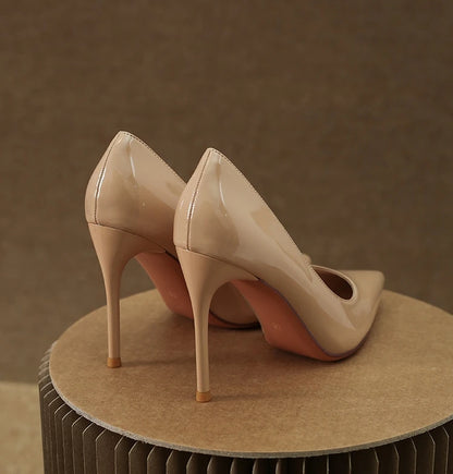2025 New Summer Womens Nude Patent High Heels , Affordable Luxury Black Nude Heels with Unique Design