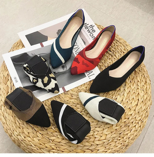 Hot Sale New Women’s Mesh Pointed Toe Flats Comfortable Soft Sole Knit Plus Size Casual Shoes for Ladies