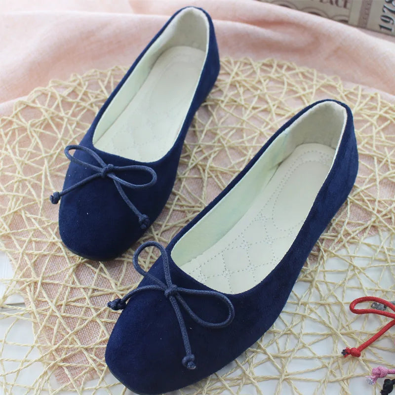 2025 Spring New Style Trendy Bow Flat Square Toe Korean Women’s Shoes Fashion Casual Flats Slip on Shoes