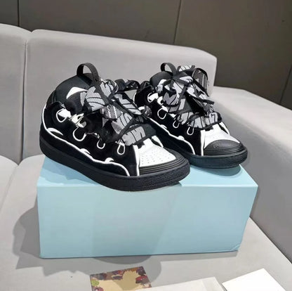 Hot Sell Unisex New Trendy Brand Sneakers Thick Bottom Lace-Up Running Shoes Mesh Lining Lightweight Leather Upper Rubber