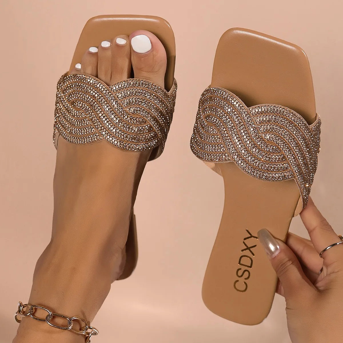 Lower Price Women Flat Slippers One Strap Flat Slide Sandals for Women Open Toe Outdoor Slip on Large Size Casual Sandals
