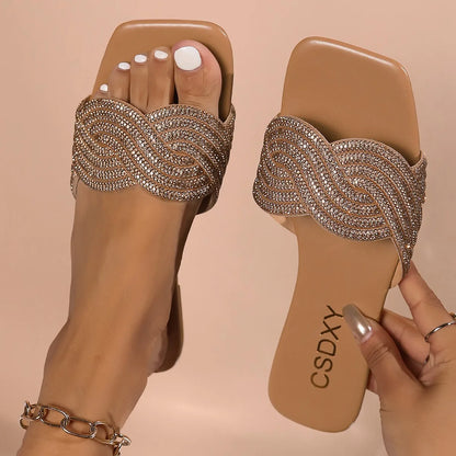 Lower Price Women Flat Slippers One Strap Flat Slide Sandals for Women Open Toe Outdoor Slip on Large Size Casual Sandals