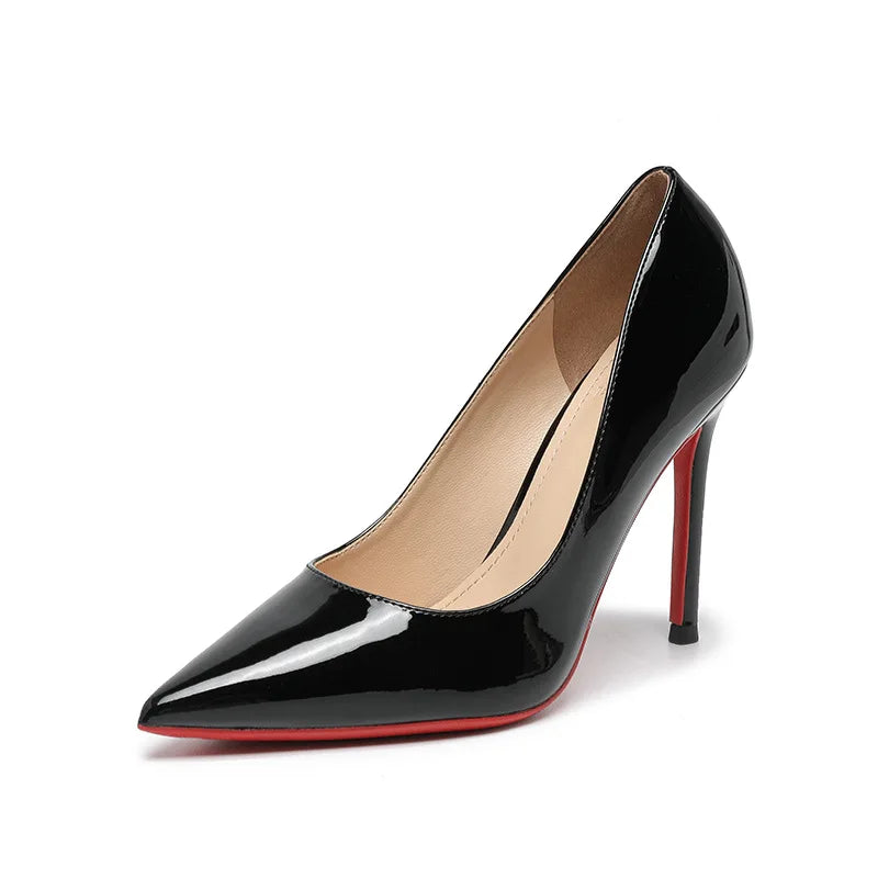 2025 Trendy Red Bottom Sexy High Heels for Women – Pointed Toe Stiletto in Nude Patent Leather – High-Quality Elegant Stilettos