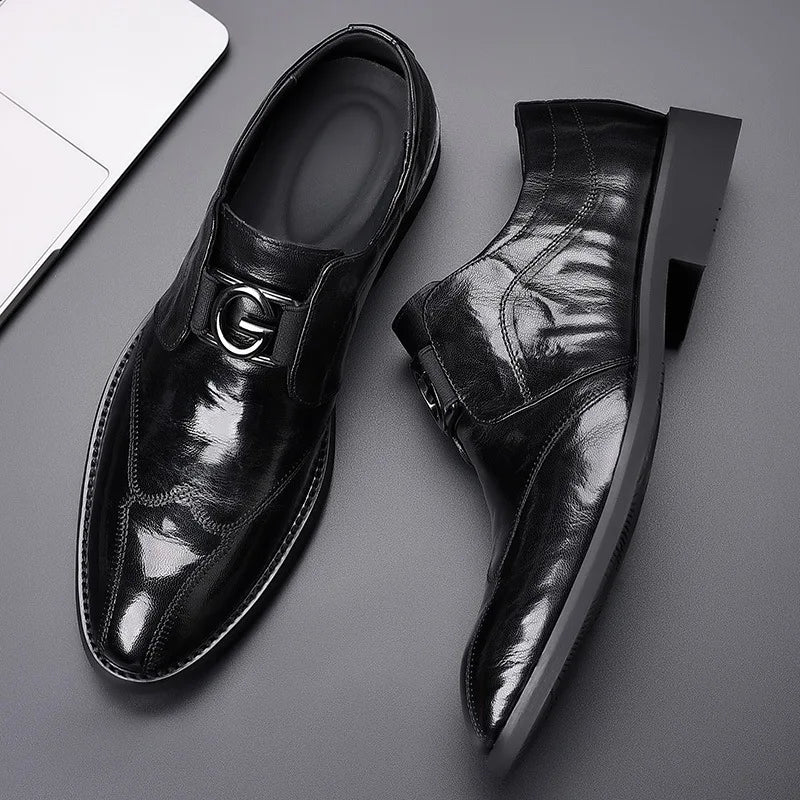 2025 Men’s Leather Dress Shoes Handmade Business Formal Genuine Leather British Casual Slip on High-End Men’s Loafers