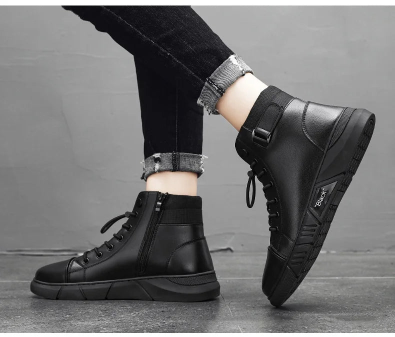 New Design Men’s Martin Boots Casual High-Top Leather Boots Thickened Warm Snow Boots Plus Size Men’s Footwear