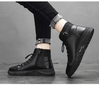 New Design Men’s Martin Boots Casual High-Top Leather Boots Thickened Warm Snow Boots Plus Size Men’s Footwear