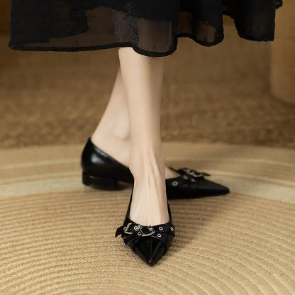 2025 Spring/Summer New Fashion Versatile Women’s Pointed Toe Flat Shoes with Belt Buckle – High-Quality Retro Style