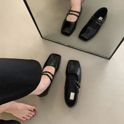 Elegant Silver Flats for Women – French Style Autumn New Arrival, Quality Comfy Square Toe Casual Office Shoes