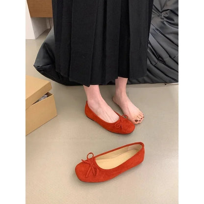 Ultra-Soft Suede Flats for Women with Bow Knot – Comfortable Round Toe Slip-On Shoes, Affordable High-Quality Soft Sole
