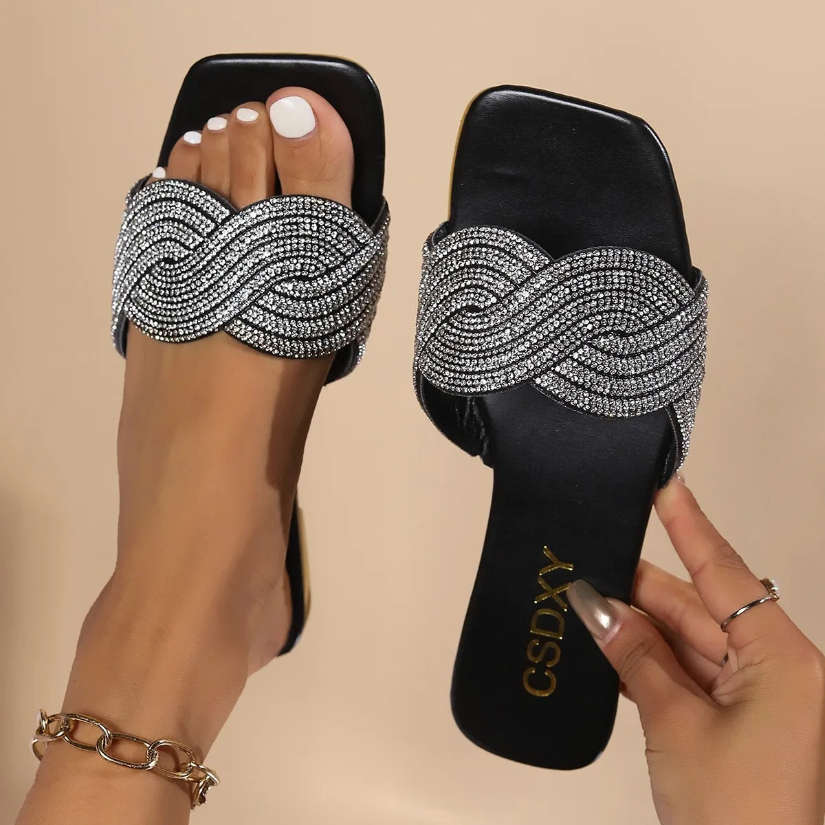 Lower Price Women Flat Slippers One Strap Flat Slide Sandals for Women Open Toe Outdoor Slip on Large Size Casual Sandals