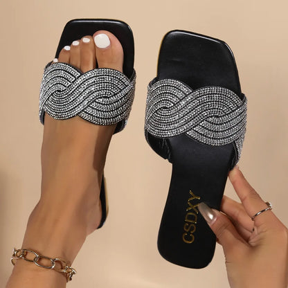 Lower Price Women Flat Slippers One Strap Flat Slide Sandals for Women Open Toe Outdoor Slip on Large Size Casual Sandals