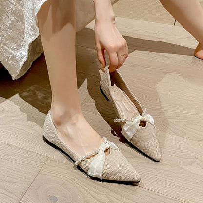 Elegant Pointed-Toe Flats for Women – Autumn New Pearl-Embellished Style, Versatile Slip-On Design with Soft Sole