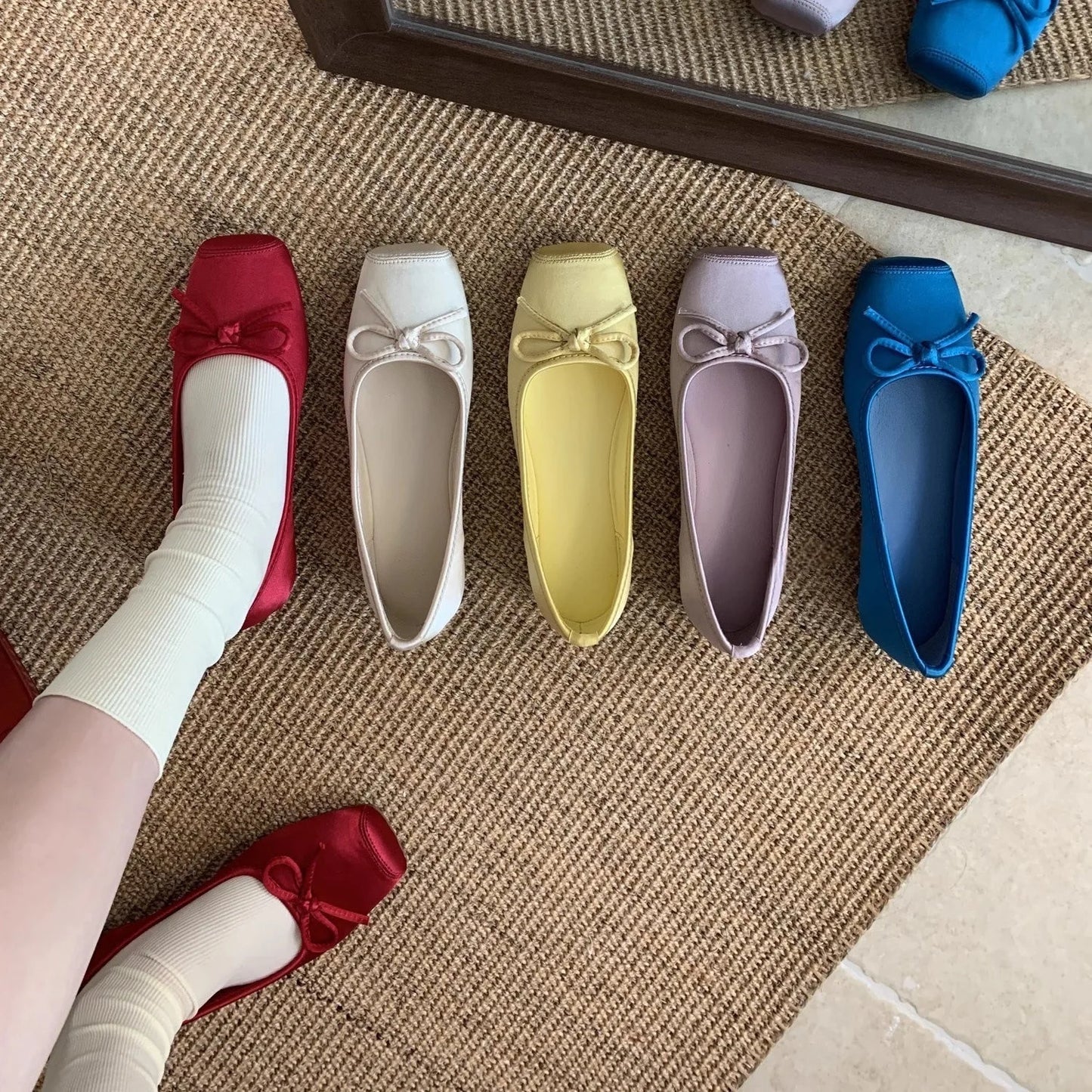 2025 New Women’s Ballet Flats – Satin Bow Tie Square Toe Shoes | High-Quality, Affordable Fairy Style Ballet Slippers