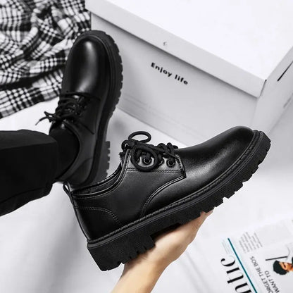 Quality Assurance Men’s Thick Bottom Casual Shoes Waterproof Leather Sneakers Non Slip Black Versatile Footwear