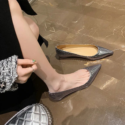 Summer New Women’s Pointed Toe Solid Color Flat Shoes with Small Rivet Buckle – Affordable High-Quality Elegant Design