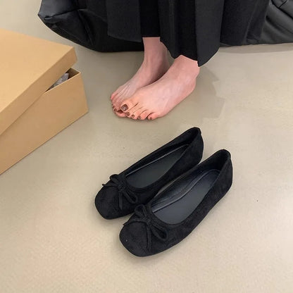 Ultra-Soft Suede Flats for Women with Bow Knot – Comfortable Round Toe Slip-On Shoes, Affordable High-Quality Soft Sole