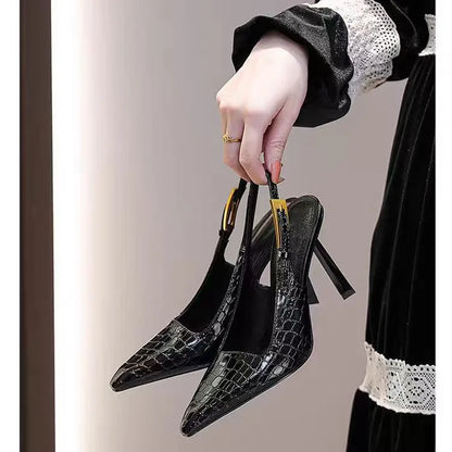 2025 New Women’s Black Pointed Toe High Heels – Elegant Thin Heel Sexy French Style Buckle Strap Shoes