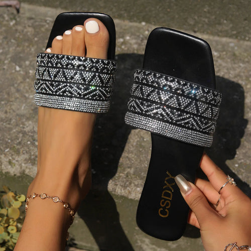 Myway Women Flat Slippers One Strap Flat Slide Sandals for Women Open Toe Outdoor Slip on Large Size Casual Sandals