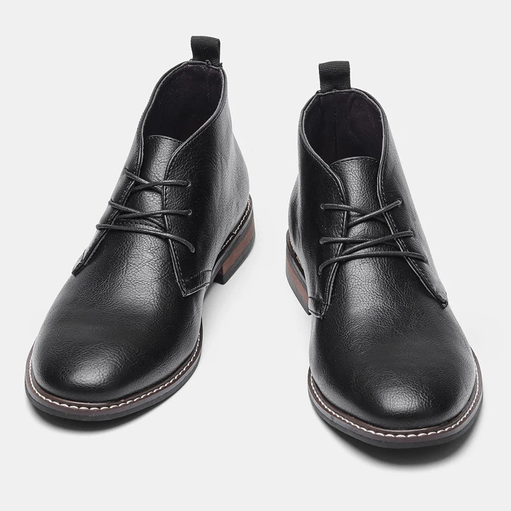 Men’s Chelsea Boots Classic British Style Black Low Heel Chukka Boot Top Grain Leather Shoes for Parties and Formal Occasions
