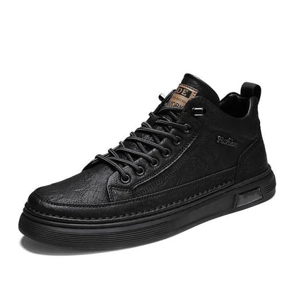 Men’s Casual Mid-Top Sneakers Stylish British Style Leather Sports Shoes for Men Comfortable and Versatile Sneakers for Adult