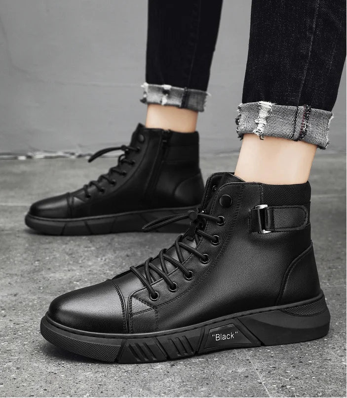 New Design Men’s Martin Boots Casual High-Top Leather Boots Thickened Warm Snow Boots Plus Size Men’s Footwear