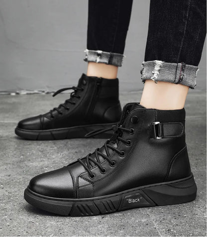 New Design Men’s Martin Boots Casual High-Top Leather Boots Thickened Warm Snow Boots Plus Size Men’s Footwear