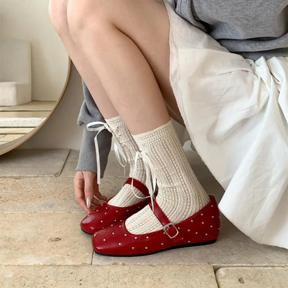 Retro Stardust Studded Ballerina Flats for Women – Spring Autumn One-Strap Mary Jane Shoes – High Quality Affordable