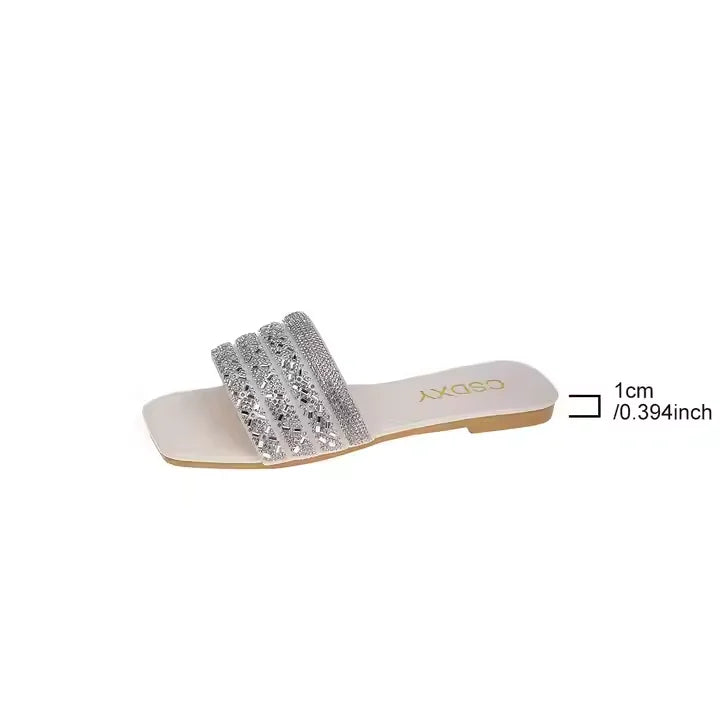 Fashion Myway Ladies’ Flat Sandals – Single Band Non-Slip Summer Slippers, Boho Chic Beach Slides, Bulk Order