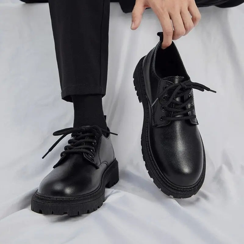 Quality Assurance Men’s Thick Bottom Casual Shoes Waterproof Leather Sneakers Non Slip Black Versatile Footwear