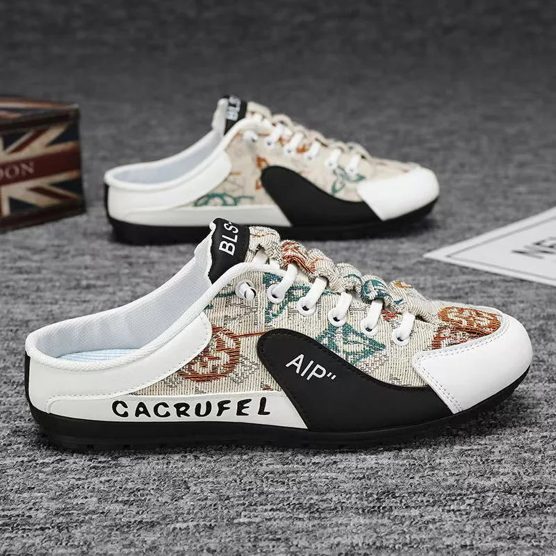 2025 New Trend Men’s Casual Shoes Canvas Slip-On Sneakers Backless Half-Slippers Comfortable Walking Shoes