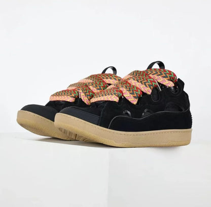 Genuine Leather Unisex Retro Trendy Brand Sneakers Thick Bottom Lace-Up Dad Shoes with Cowhide Mesh Lining Wholesale
