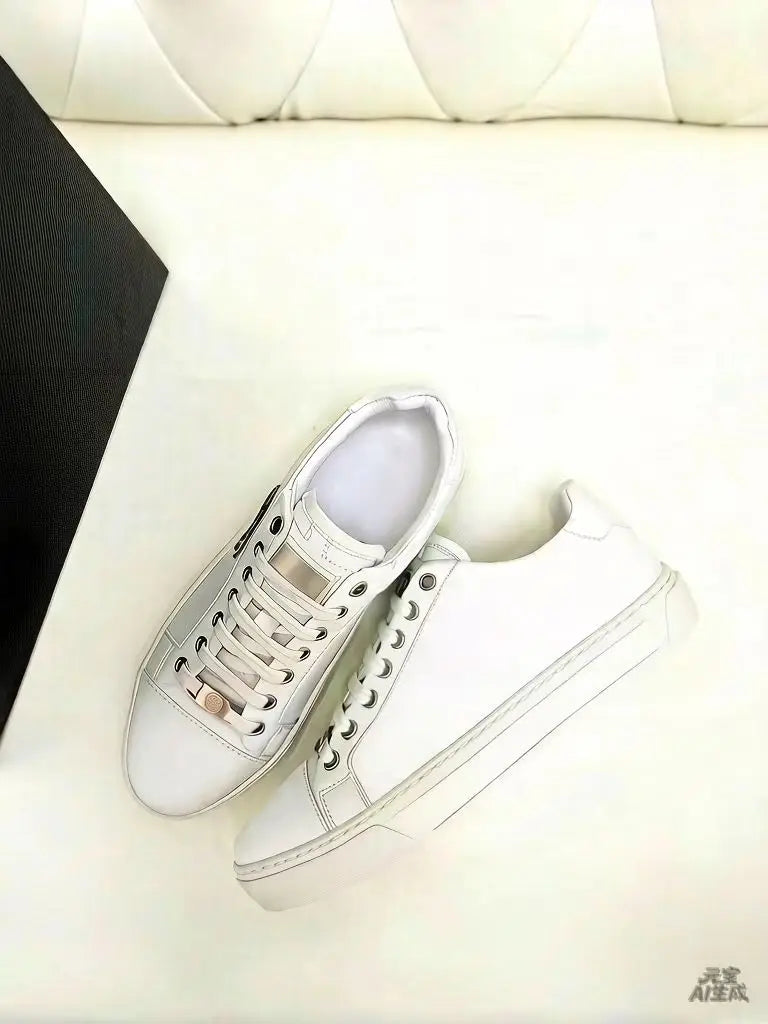Trendy Brand Summer Breathable Leather Casual Shoes, Fashionable Soft Soled Anti slip Versatile Board Shoes