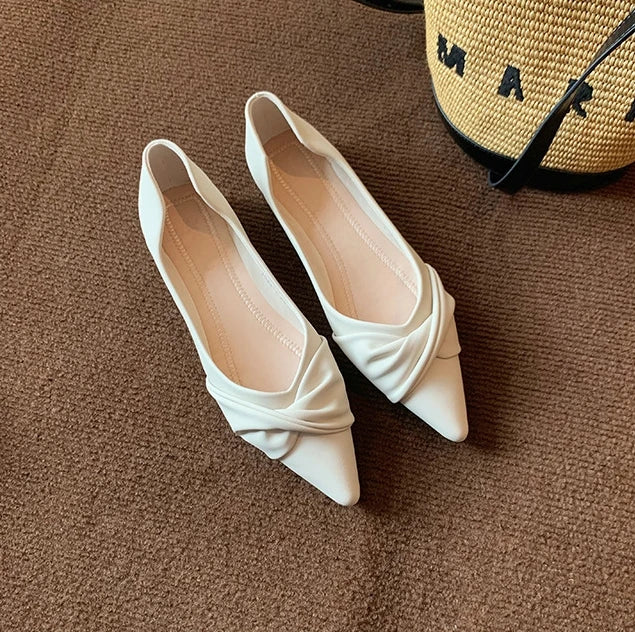 Autumn New Korean Style Knotted Pointed Toe Flat Commuter Shoes for Women  Soft Sole Ballet Flats with High Cost Performance