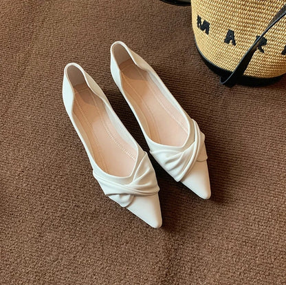 Autumn New Korean Style Knotted Pointed Toe Flat Commuter Shoes for Women  Soft Sole Ballet Flats with High Cost Performance