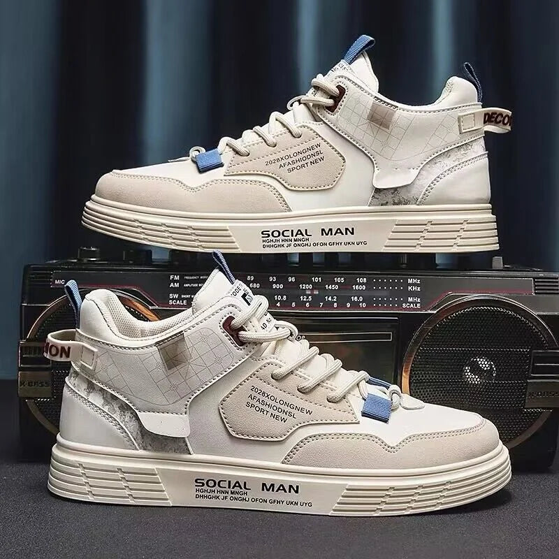 Men’s Casual Mid-Top Canvas Sneakers Waterproof Shoes for Spring and Autumn Comfort Stylish Breathable Footwear for Everyday Use