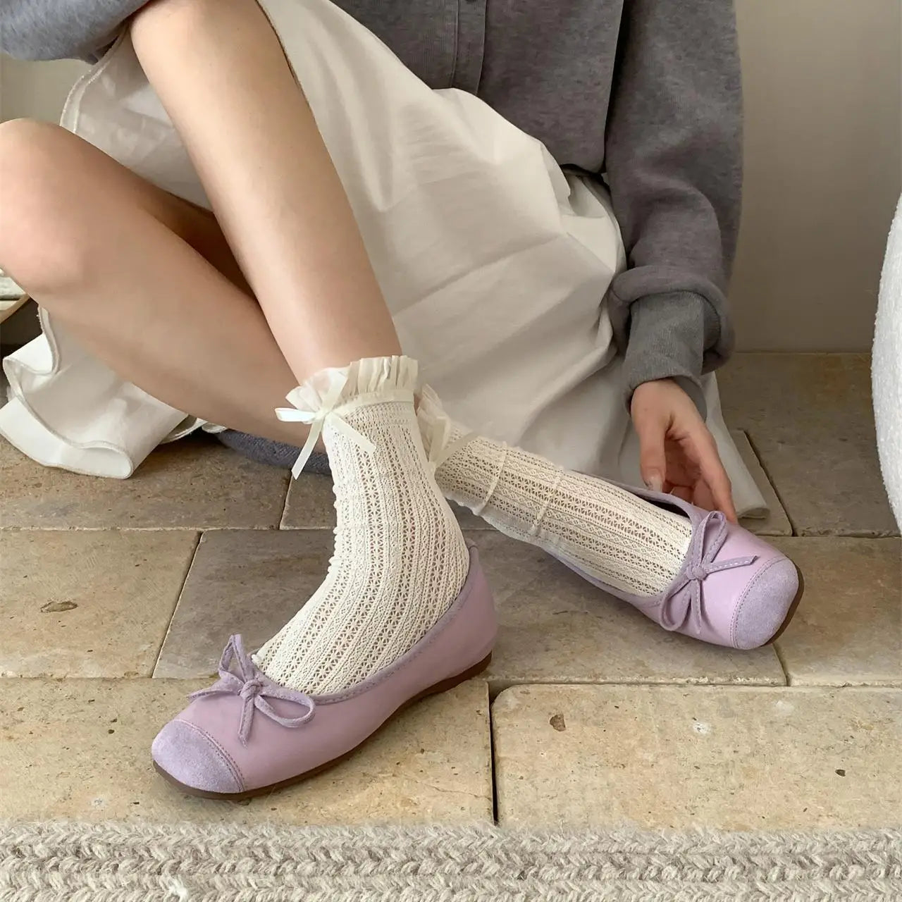 French Bow Womens Low-Cut Ballet Flats – Soft Sole Spring/Autumn Pink Shoes, Affordable Quality Single Shoes for Elegant Style