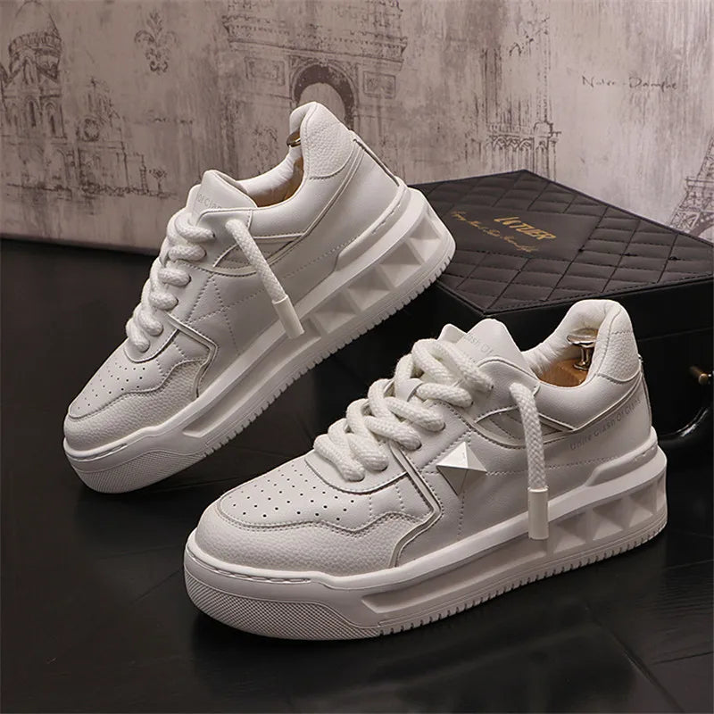 Italy High Quality All white Men’s Leather Casual Shoes Increase Simple Pure Black Sneakers Breathable Sneakers luxury shoes